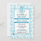 ベビーシャワーボーイブルー&ティール（緑がかった色）水彩タコ 招待状 (正面)