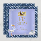 ベビーシャワーボーイベビークラウンプリンスブルー 招待状 (正面/裏面)