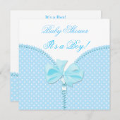 ベビーシャワーボーイベビーブルーホワイト水玉模様 招待状 (正面/裏面)