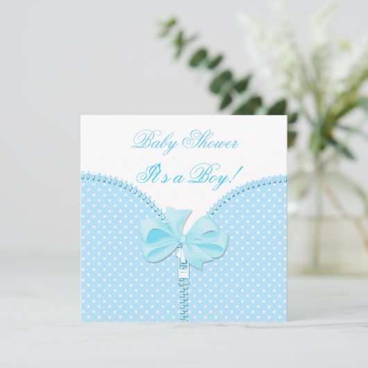 ベビーシャワーボーイベビーブルーホワイト水玉模様 招待状 (スタンド正面)