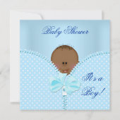 ベビーシャワーボーイベビーブルーホワイト水玉模様 招待状 (正面)
