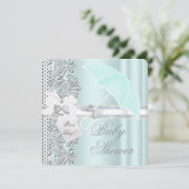 ベビーシャワーボーイミントブルーグレーホワイトレース 招待状 (スタンド正面)