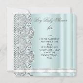 ベビーシャワーボーイミントブルーグレーホワイトレース 招待状 (裏面)