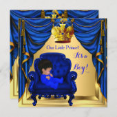 ベビーシャワーボーイリトルプリンス王室のブルー金ゴールド2a 招待状 (正面/裏面)