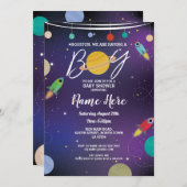 ベビーシャワーボーイ宇宙銀河系パーティーロケット 招待状 (正面/裏面)