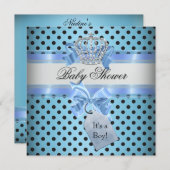 ベビーシャワーボーイ水玉模様ブループリンスクラウンブラック 招待状 (正面/裏面)