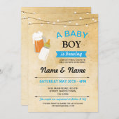 ベビーシャワーボーイ醸造用ビールブルー素朴招待状 招待状 (正面/裏面)