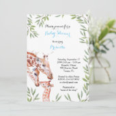 ベビーシャワーボーイ，キリン，白，アーモンド，葉ズ 招待状 (スタンド正面)