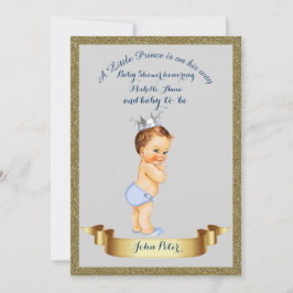 ベビーシャワーボーイ、グリッター枠、グレー、金ゴールド。 招待状