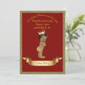 ベビーシャワーボーイ、グリッター枠、赤と金ゴールド。 招待状 (スタンド正面)