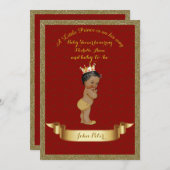 ベビーシャワーボーイ、グリッター枠、赤と金ゴールド。 招待状 (正面/裏面)