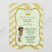ベビーシャワーボーイ、ゴールデンシェブロン、ミント、金ゴールド。 招待状 (正面/裏面)