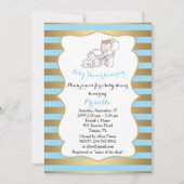 ベビーシャワーボーイ,ストリップ,青,金ゴールド,象 招待状 (正面)