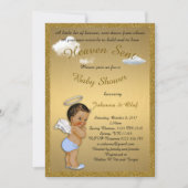 ベビーシャワーボーイ、ベビー天使、グリッター、金ゴールド 招待状 (正面)