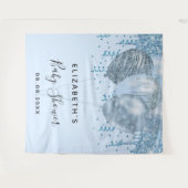 ベビーシャワーボーイ 青いグリッター風船 シルバー タペストリー (正面(横))