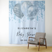 ベビーシャワーボーイ 青いグリッター風船 シルバー タペストリー (インサイチュ)