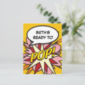 ベビーシャワーポップ・アートのおもしろいレトロ漫画ブックの準備ができているポップ・アートの インビテーションポストカード (スタンド正面)