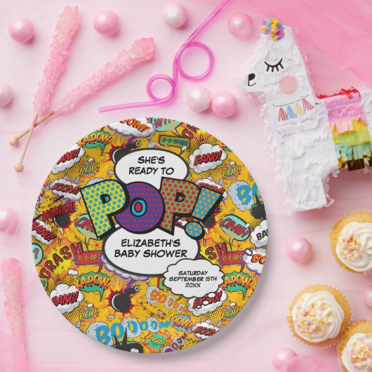 ベビーシャワーポップ・アートのおもしろい漫画ブック ペーパープレート (パーティー)