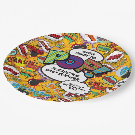 ベビーシャワーポップ・アートのおもしろい漫画ブック ペーパープレート (アングル)