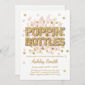 ベビーシャワーポピンボトル紙吹雪ピンク金ゴールド 招待状 (正面/裏面)