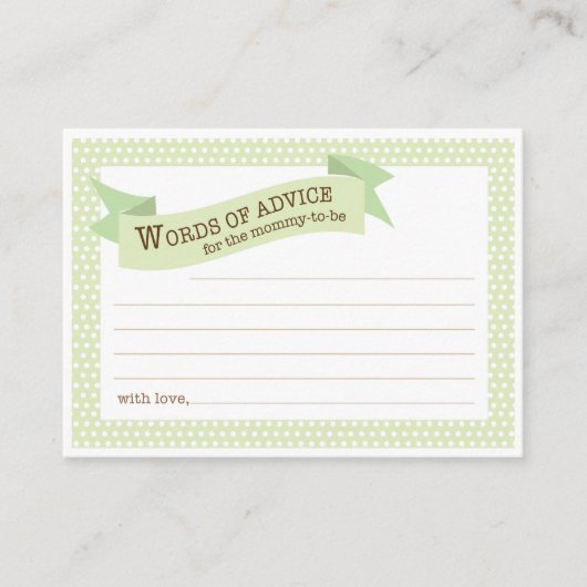 ベビーシャワーママアドバイスカード |緑 アドバイスカード (正面)