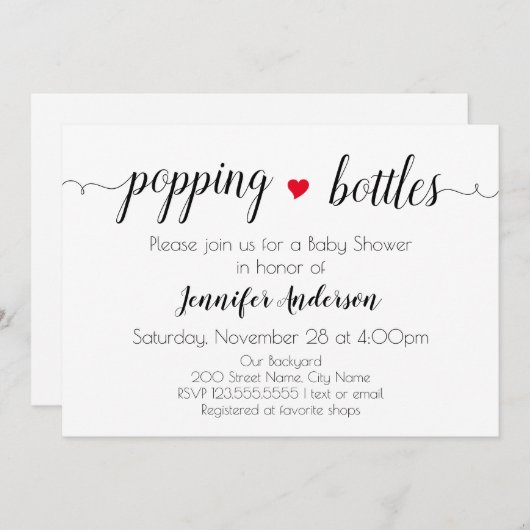 ベビーシャワーミニマリスト白黒招待状 (正面/裏面)