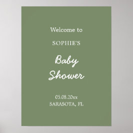 ベビーシャワーミニマリストSage Green Welcome Poster ポスター