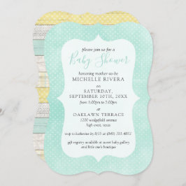 ベビーシャワーミントイエロー素朴ウッド男女兼用 招待状