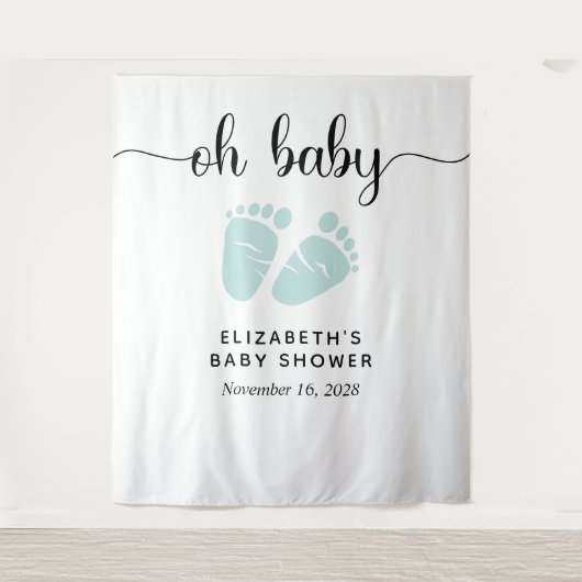 ベビーシャワーミントグリーンベビーフォトブース背景 タペストリー (正面)