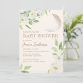 ベビーシャワームーンホワイトフローラ葉グリーン 招待状 (スタンド正面)