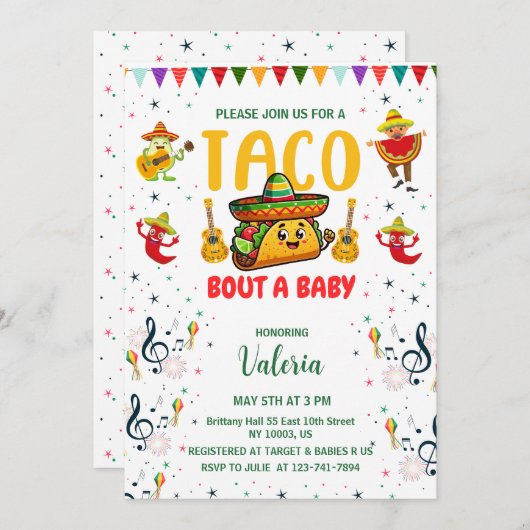 ベビーシャワーメキシコフェスタのタコ 招待状 (正面/裏面)