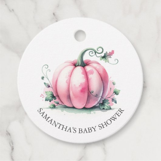 ベビーシャワーメッセージカードピンクカボチャ フェイバータグ (正面)