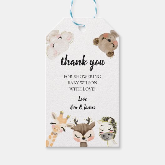 ベビーシャワーメッセージカード、ジャングルサファリ動物BA10 ギフトタグ (正面)