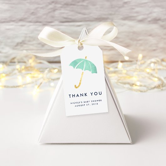 ベビーシャワーメッセージカード |ミント傘 ギフトタグ