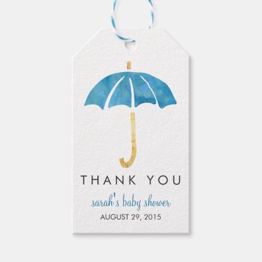 ベビーシャワーメッセージカード |青い傘 ギフトタグ (正面)