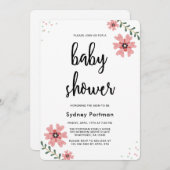 ベビーシャワーモダンかわいらしフローラ 招待状 (正面/裏面)