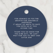 ベビーシャワーモダンスクリプトnavy blue エレガント chic フェイバータグ (裏面)