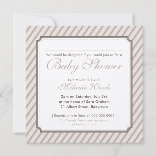 ベビーシャワーモダンヴィンテージ可愛いストライプニュートラル 招待状 (正面)