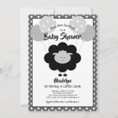 ベビーシャワーモダン白黒ラムを通る 招待状 (正面)