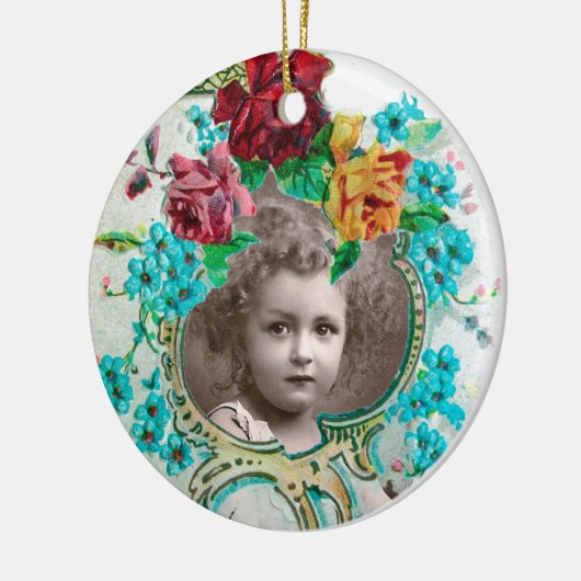 ベビーシャワーモノグラムピンクアメジスト写真テンプレート セラミックオーナメント (左)