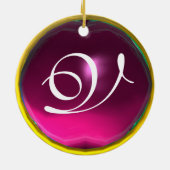 ベビーシャワーモノグラムピンクアメジスト写真テンプレート セラミックオーナメント (裏面)