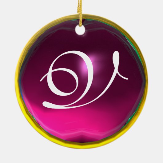 ベビーシャワーモノグラムピンクアメジスト写真テンプレート セラミックオーナメント (裏面)