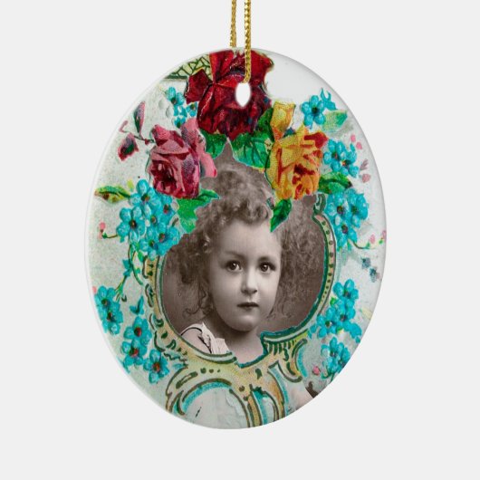 ベビーシャワーモノグラムブルーアクアマリンフォトテンプレート セラミックオーナメント (右)