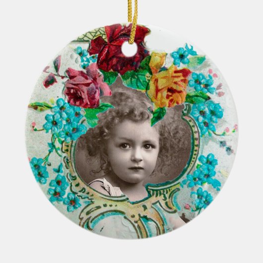 ベビーシャワーモノグラムブルーアクアマリンフォトテンプレート セラミックオーナメント (正面)