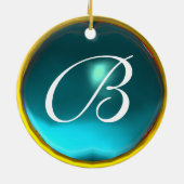 ベビーシャワーモノグラムブルーアクアマリンフォトテンプレート セラミックオーナメント (裏面)