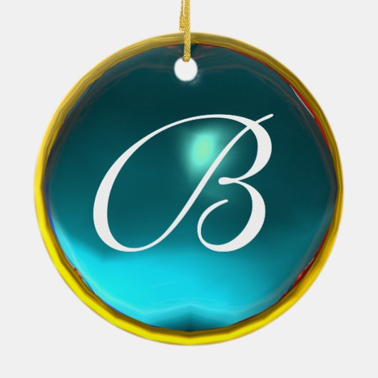 ベビーシャワーモノグラムブルーアクアマリンフォトテンプレート セラミックオーナメント (裏面)