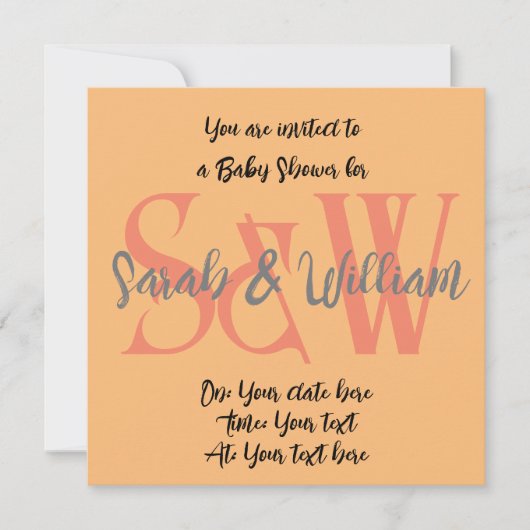 ベビーシャワーモノグラム名ミニマル招待状 招待状 (正面)