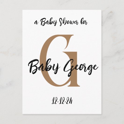ベビーシャワーモノグラム名前をカスタムする ミニマル ポストカード (正面)