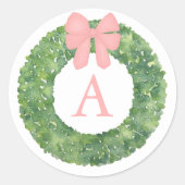 ベビーシャワーモノグラム封筒用シールベビーピンクガール ラウンドシール (正面)