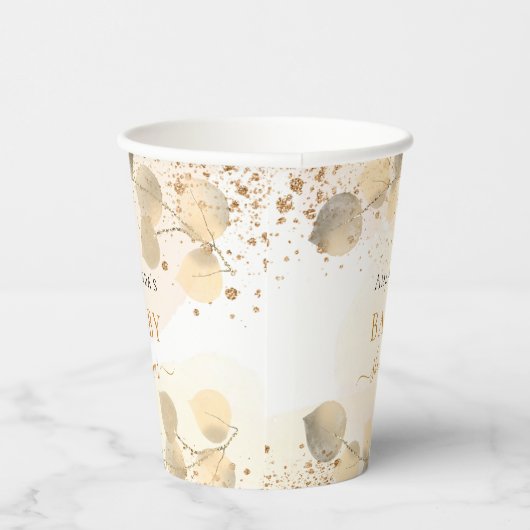 ベビーシャワーユーカリグリッターゴールデンネーム 紙コップ (右)